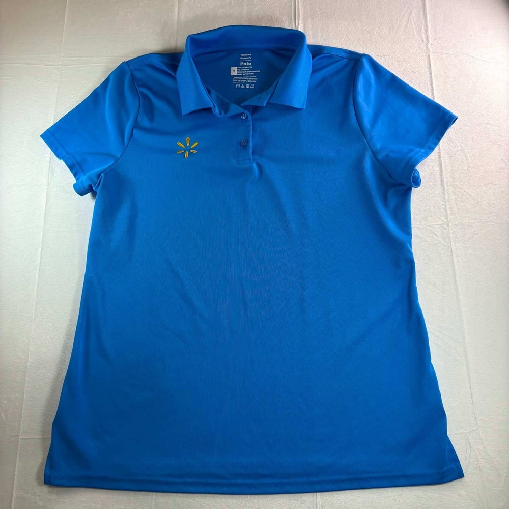Walmart Employee Uniform Polo Shirt Womens Medium Blue Short Sleeve Spark Logo